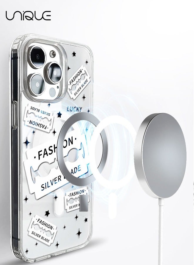 Unique Compatible with iPhone 15 Pro Max Case, MagSafe Case, Black & White Graffiti Case, Star Graffiti Case, TPU Drop Protection - Clear - Image 3