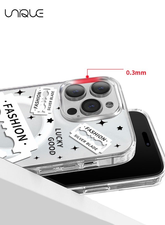 Unique Compatible with iPhone 15 Pro Max Case, MagSafe Case, Black & White Graffiti Case, Star Graffiti Case, TPU Drop Protection - Clear - Image 2