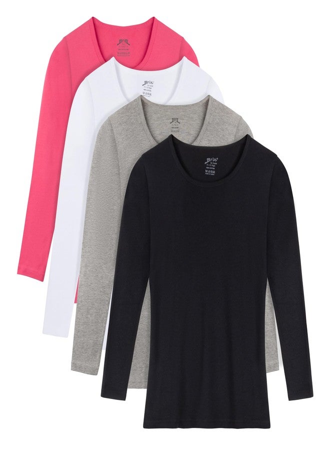 Brix Baby Toddler Girls' Long Sleeve - Tees Crew Neck Cotton Flexy 4 - Pack Ts. (White, Black, Pink, Heather Grey, 3T) - Image 1