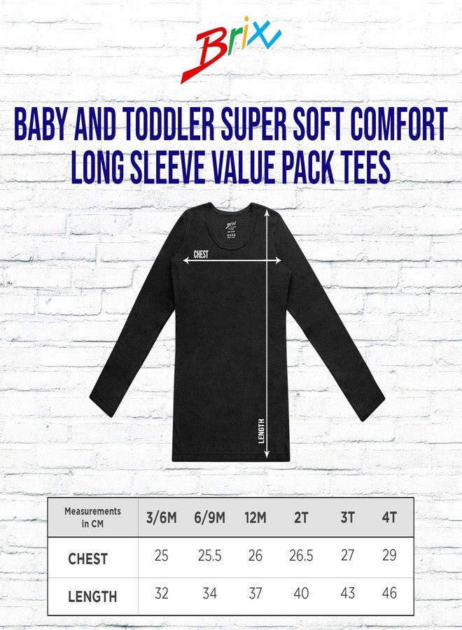 Brix Baby Toddler Girls' Long Sleeve - Tees Crew Neck Cotton Flexy 4 - Pack Ts. (White, Black, Pink, Heather Grey, 3T) - Image 5