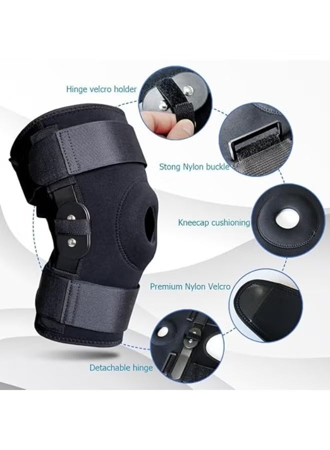 Adjustable Hinged Knee Brace with Side Stabilizers and Hook & Loop Straps – Compression Knee Support for Sports & Daily Activities – One Size Fits Most – 1 Piece - Image 1