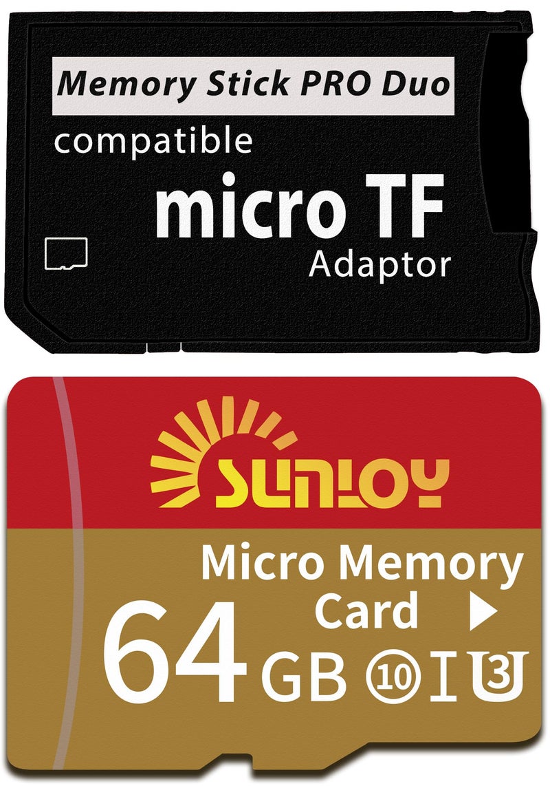 Sunloy PSP Memory Stick Adapter with 64GB Micro SD Card, Micro SD/SDHC/SDXC to Memory Stick PRO Duo MagicGate Card Compatible with PlayStation Portable, Camera, Handycam, Cell Phone & PSP 1000/2000/3000 - Image 1
