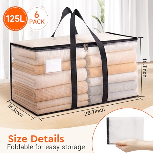 BlissTotes Moving Bags, 125L 6-Pack Storage Bags, Moving Box Heavy Duty Extra Large, Moving Totes with Zipper, Large Packing Bag with Reinforced Handles, Boxes for Packaging Moving - Image 2