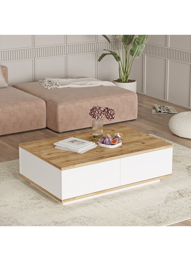 Home Canvas طاولة قهوة مستقبلية من قماش المنزل، صنوبر وأبيض - Image 1