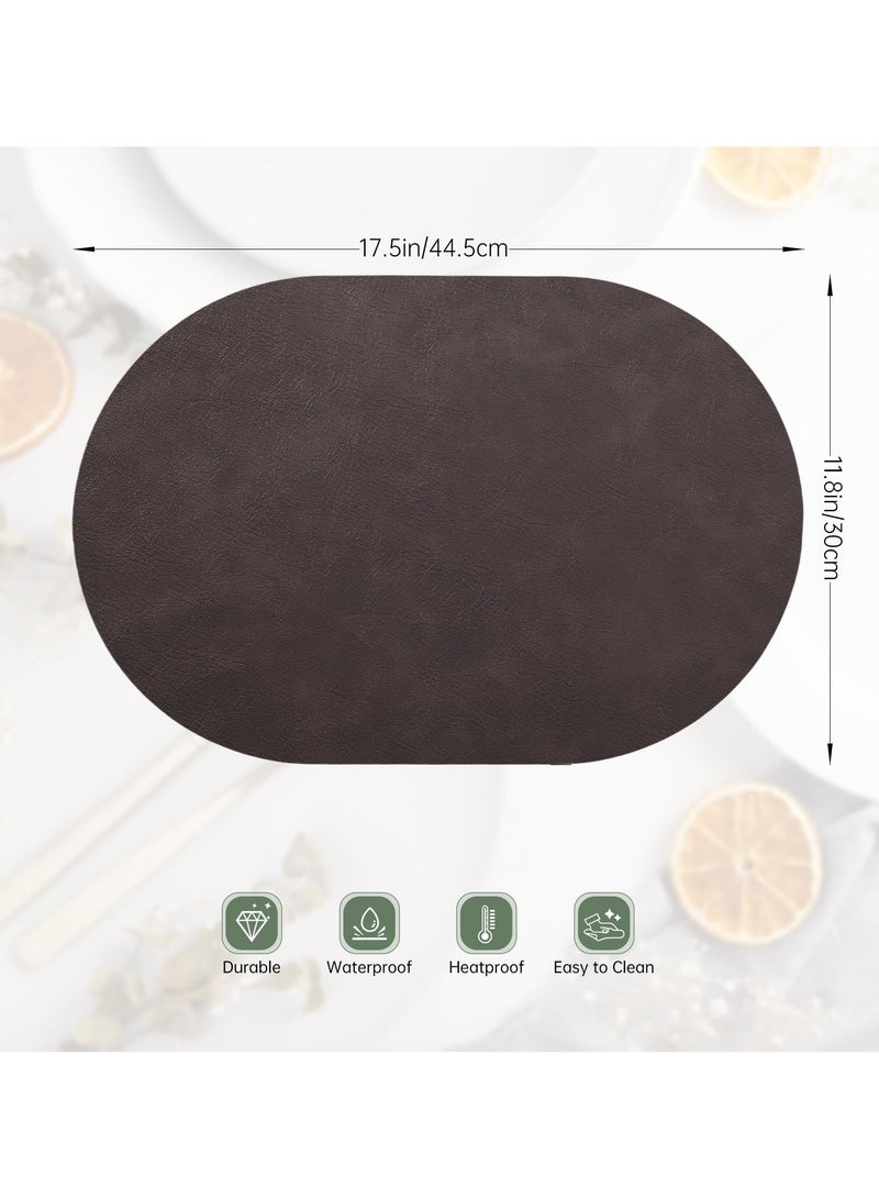 Oval Placemats Set of 4, Faux Leather Place Mats for Dining Table Dual Sided Placemats Heat Resistant Washable Wipeable Table Mats for Indoor Outdoor, Dark Black/Brown - Image 2