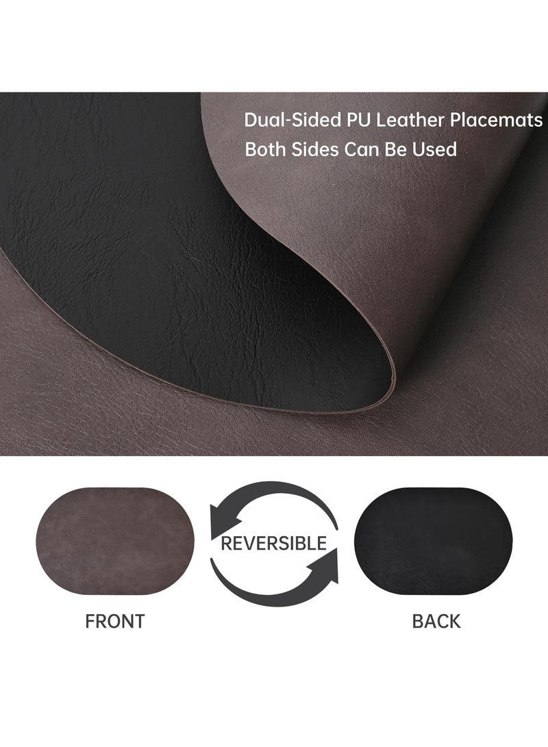 Oval Placemats Set of 4, Faux Leather Place Mats for Dining Table Dual Sided Placemats Heat Resistant Washable Wipeable Table Mats for Indoor Outdoor, Dark Black/Brown - Image 3