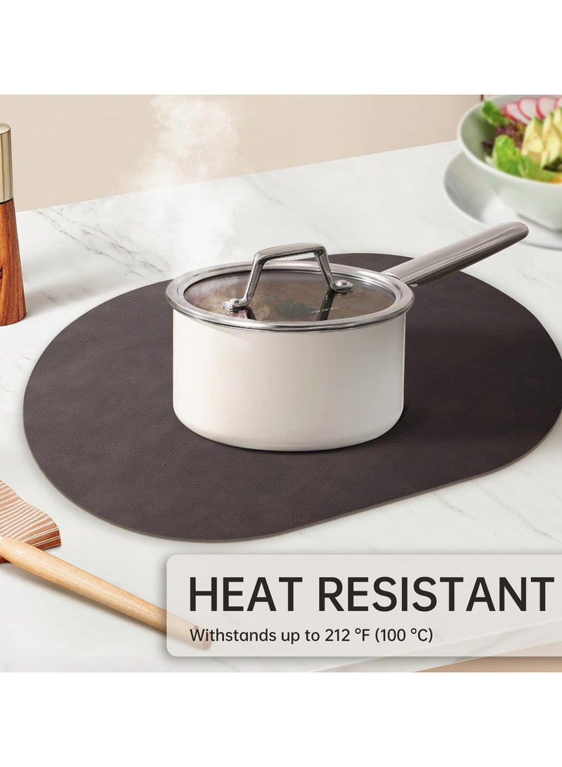Oval Placemats Set of 4, Faux Leather Place Mats for Dining Table Dual Sided Placemats Heat Resistant Washable Wipeable Table Mats for Indoor Outdoor, Dark Black/Brown - Image 4