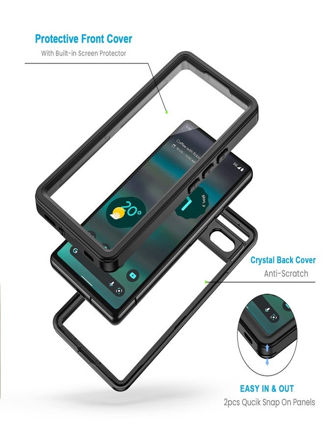 جراب Lanhiem لهاتف Pixel 6a، مقاوم للماء والغبار والصدمات بمعيار IP68، مزود بواقي شاشة مدمج لكامل الجهاز، جراب حماية متين لهاتف Google Pixel 6a 5G، أسود/شفاف - Image 3