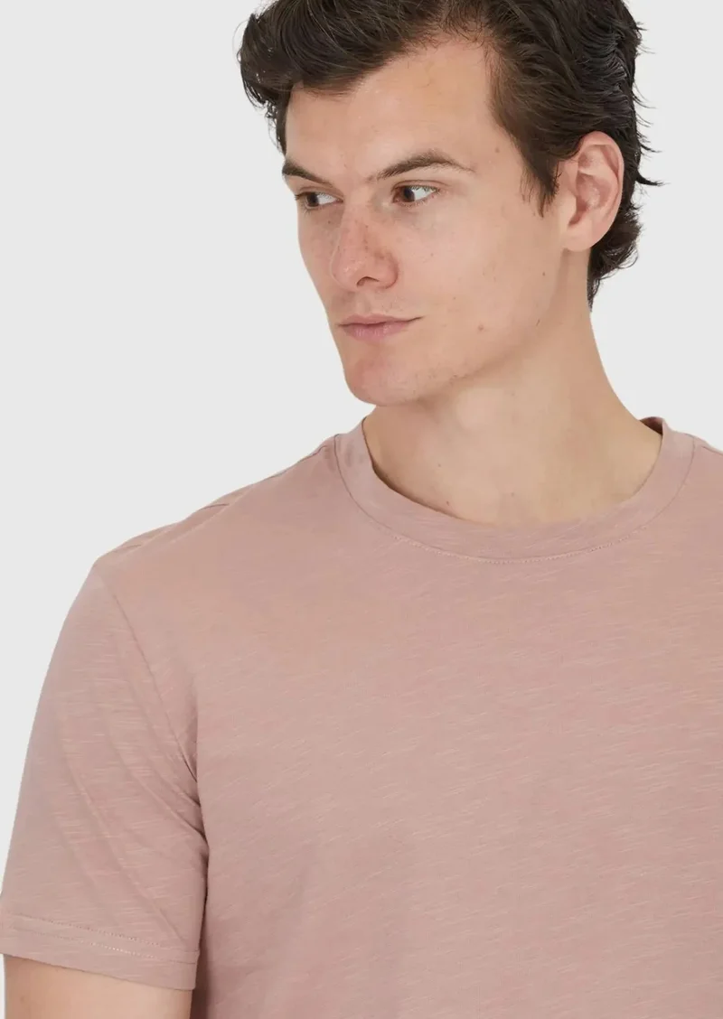 RAMSEY Dusty Rose Color Plain Crew Neck 100% Cotton T-Shirt
