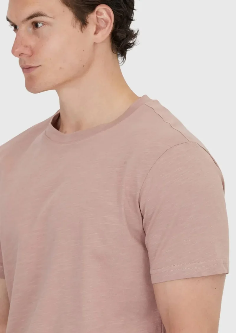 RAMSEY Dusty Rose Color Plain Crew Neck 100% Cotton T-Shirt