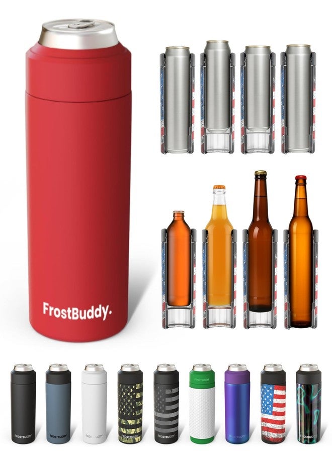 Frost Buddy Universal Buddy Can Cooler - Fits All - For Regular 12 & 16 oz or Slim-Size Bottles - Insulated Double-Walled Stainless Steel (Crimson) - Image 1