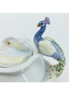 Wise Unicorn Peacock Figured Glazed Porcelain Decorative Lidded Sugar Bowl  - Image 2