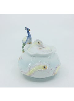 Wise Unicorn Peacock Figured Glazed Porcelain Decorative Lidded Sugar Bowl  - Image 4
