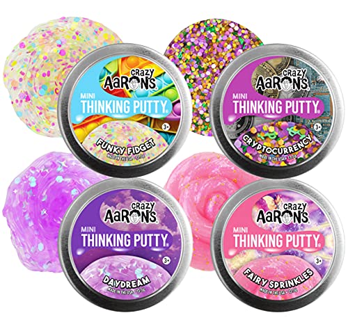 Matty's Toy Stop Crazy Aaron's Putty Mini Tins Funky Fidget, Daydream, Cryptocurrency & Fairy Sprinkles Gift Set Bundle - 4 Pack (13.3g Each) - Image 1