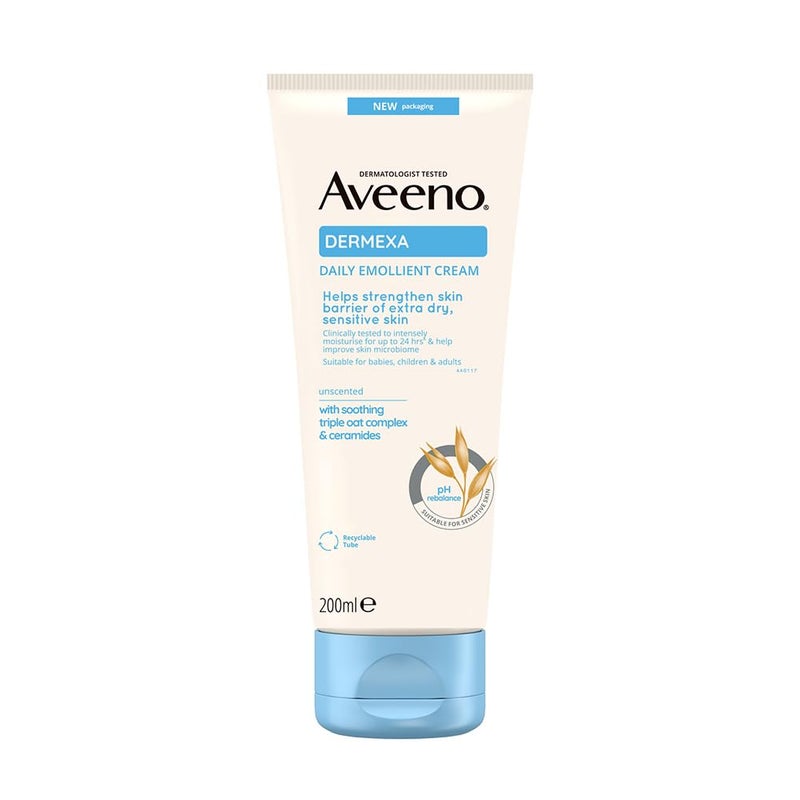 Aveeno Emollient Cream, Dermexa, 200 ml, White