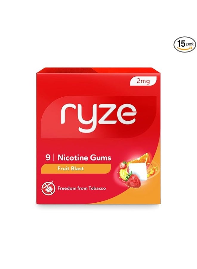 رايز علكة النيكوتين RYZE بتركيز 2 ملغ | عبوة من 15 (135 علكة) | بنكهة الفواكه المنعشة | تحرر من التدخين والتبغ | لطيفة على الحلق | معتمدة من إدارة الغذاء والدواء (FDA) | خالية من السكر | لتبييض الأسنان - Image 1