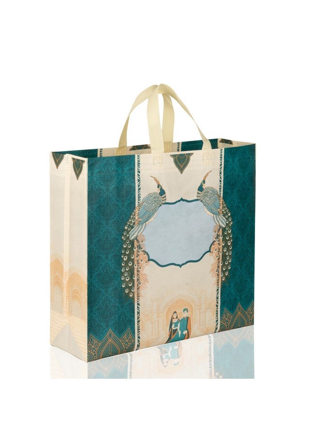 Drapme Wedding Special Reusable Non-Woven Laminated Gift Bags, Wedding Gifts, Shagun, Traditional Gifting, Saree Mithai Chandi Carry Bag (Peacock Bhaji Blue, L-15.5x15x5, Pack of 10) - Image 4