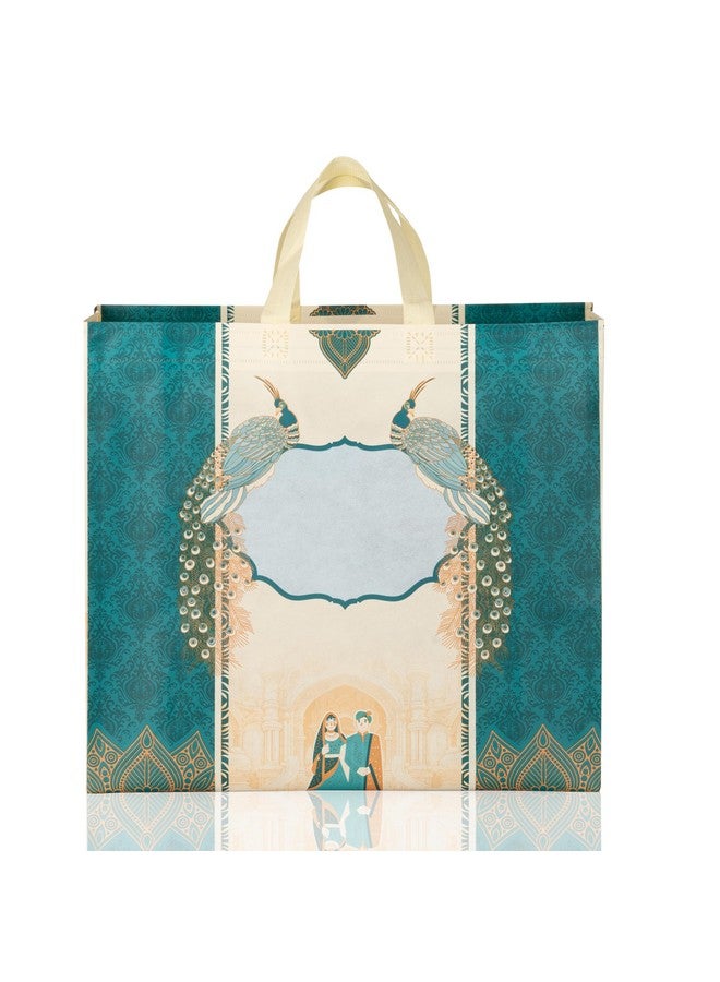 Drapme Wedding Special Reusable Non-Woven Laminated Gift Bags, Wedding Gifts, Shagun, Traditional Gifting, Saree Mithai Chandi Carry Bag (Peacock Bhaji Blue, L-15.5x15x5, Pack of 10) - Image 3