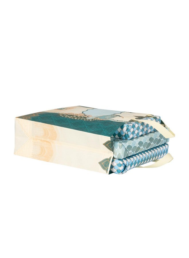 Drapme Wedding Special Reusable Non-Woven Laminated Gift Bags, Wedding Gifts, Shagun, Traditional Gifting, Saree Mithai Chandi Carry Bag (Peacock Bhaji Blue, L-15.5x15x5, Pack of 10) - Image 5