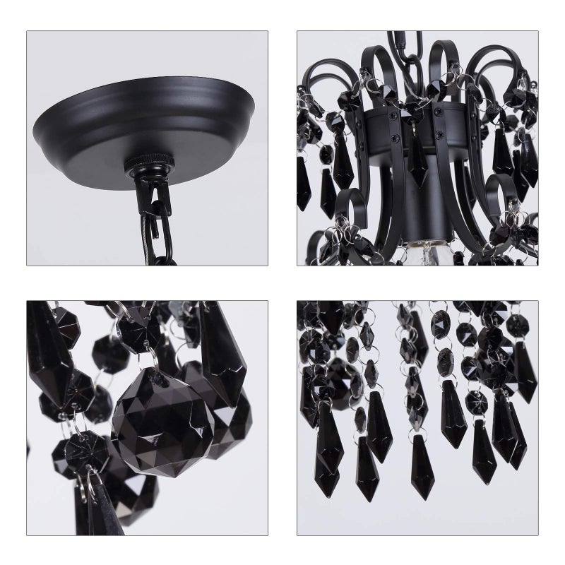 QS Q&S Mini Crystal Chandelier, Modern Black Small Chandelier 1-Light Crystal Pendant Light Fixture for Princess House Nursery Girls Hallway Entryway Bedroom Foyer Bathroom Kitchen W11.8 UL Listed - Image 5