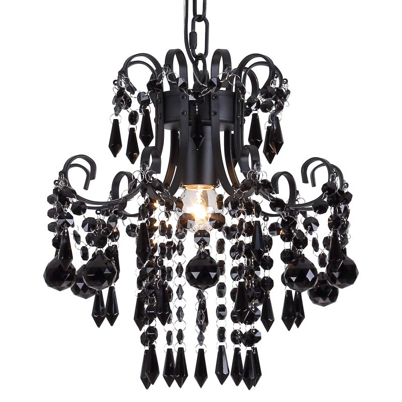 QS Q&S Mini Crystal Chandelier, Modern Black Small Chandelier 1-Light Crystal Pendant Light Fixture for Princess House Nursery Girls Hallway Entryway Bedroom Foyer Bathroom Kitchen W11.8 UL Listed - Image 2