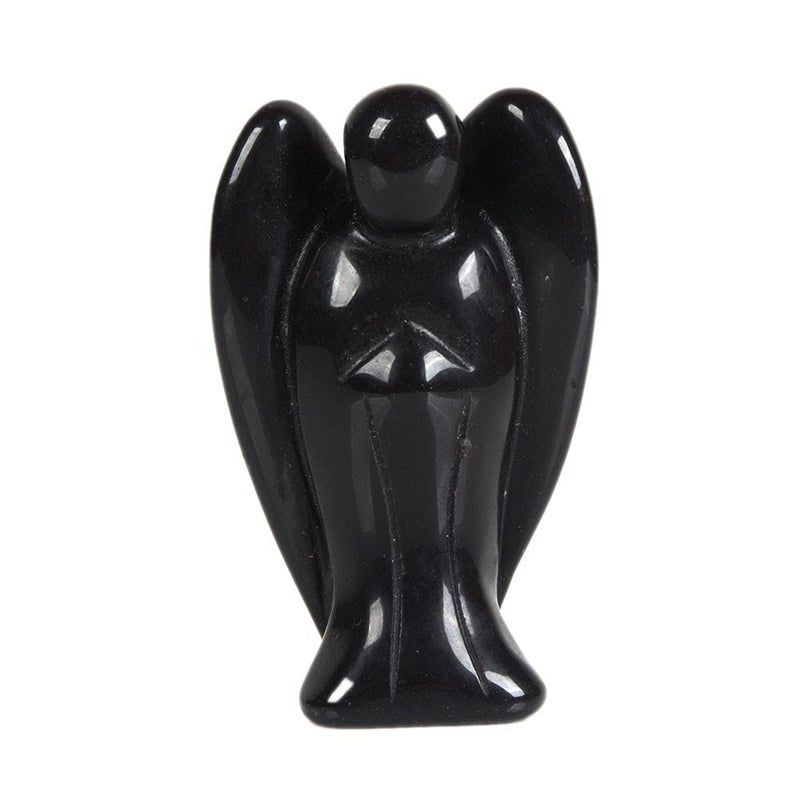 JUST IN STONES Justinstones Carved Black Obsidian Gemstone Peace Angel Pocket Guardian Angel Healing Statue 2 inch