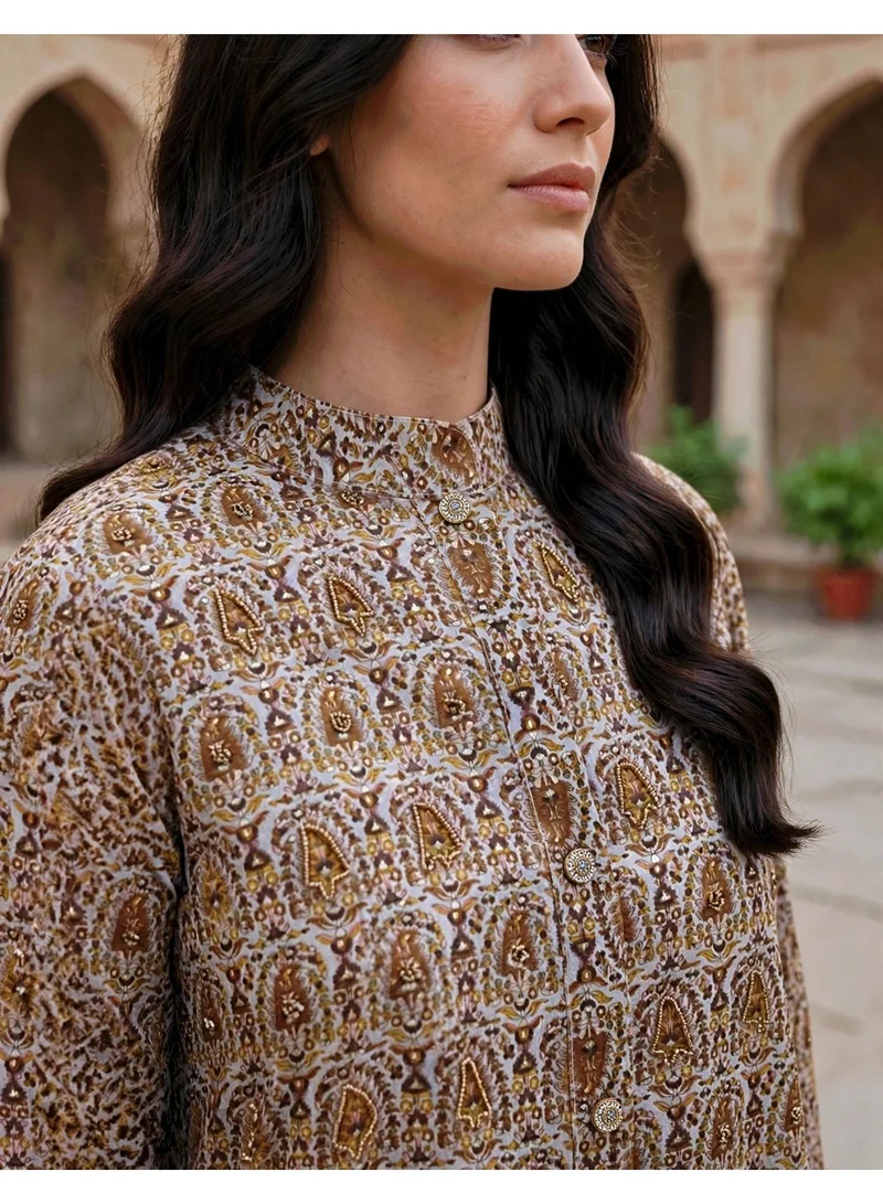 Ikkxa Timeless Royal Pattern Jalabiya IK29Brown