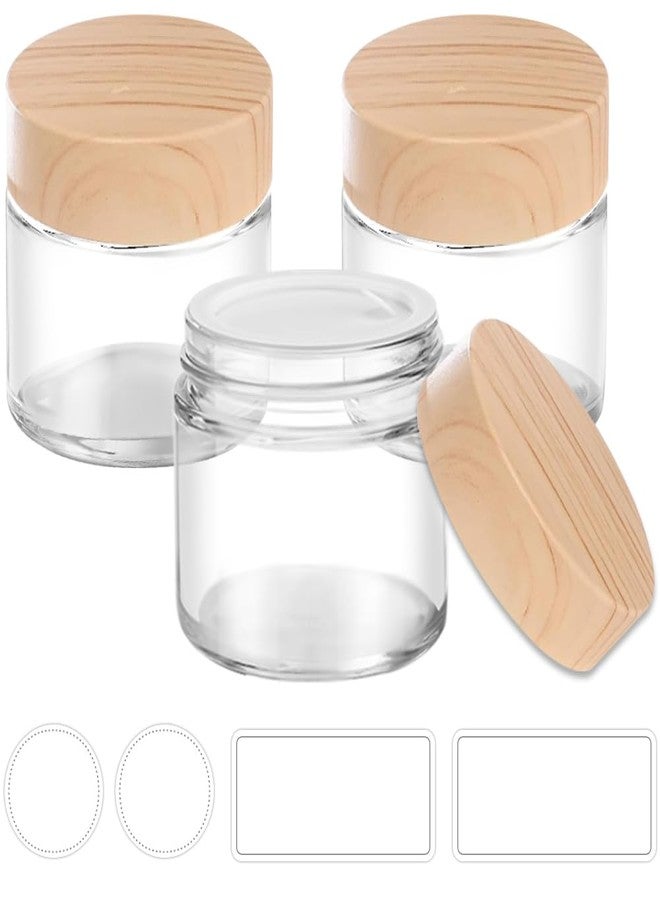 Tecohouse 2 oz Small Glass Containers with Lids, Glass Jars with Woodgrain Lids & Inner Liners, Reusable Travel Containers for Creams, Makeup, Lotion, Cosmetic - 3 pack - Image 1