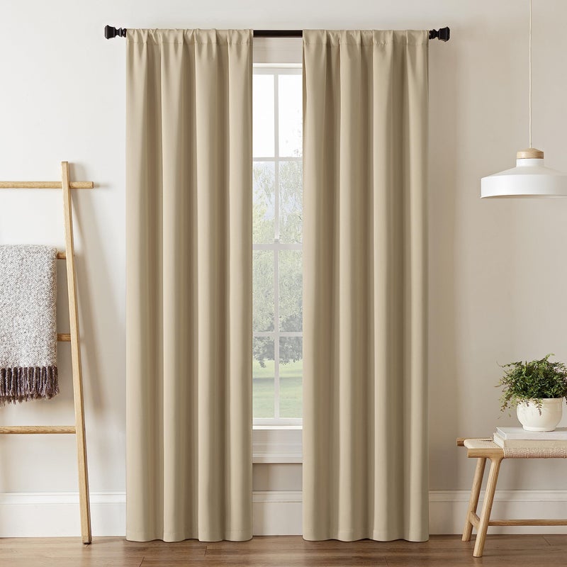 Eclipse Darrell Modern Blackout Thermal Rod Pocket Window Curtains for Bedroom or Living Room (Single Panel), 37 in x 84 in, Wheat - Image 1
