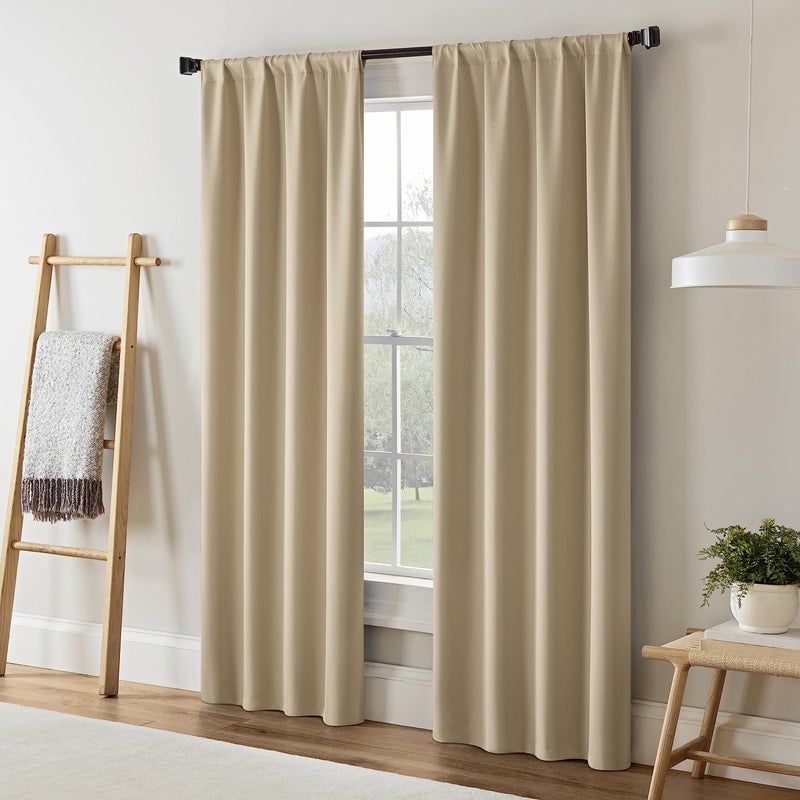 Eclipse Darrell Modern Blackout Thermal Rod Pocket Window Curtains for Bedroom or Living Room (Single Panel), 37 in x 84 in, Wheat - Image 5
