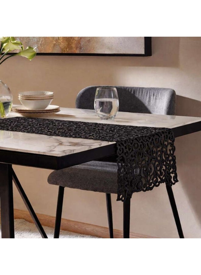 Pan Home مفرش طاولة مقصوص بالليزر 30x120 سم - أسود - Image 1