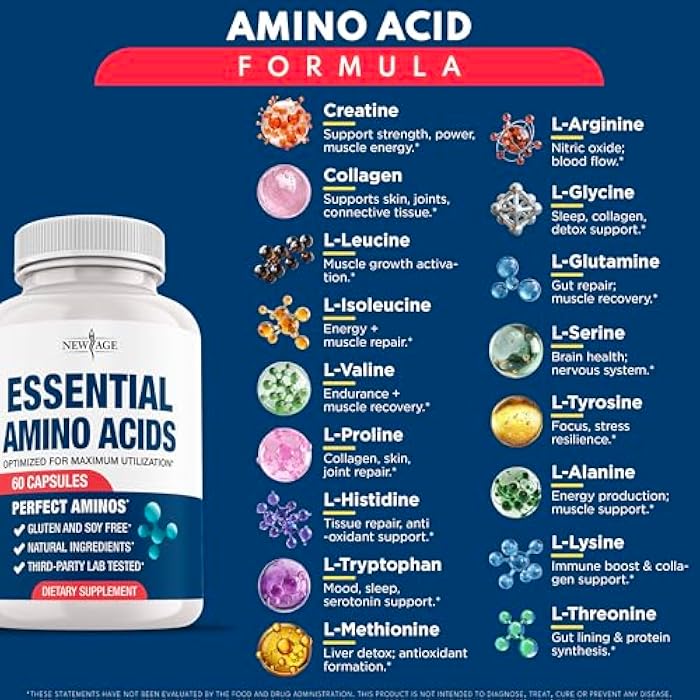 NEW AGE Amino Acid Complex – 20 Aminos with BCAAs, L-Glutamine, L-Arginine & Hyaluronic Acid – Supports Recovery, Energy, Immune Health & Wellness – Vegan, Non-GMO, Gluten-Free – 60 Capsules - Image 2