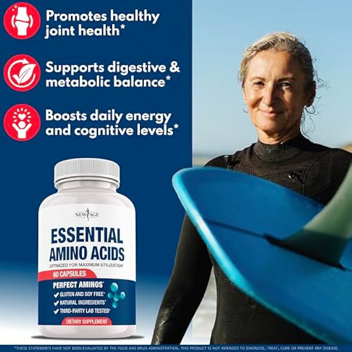 NEW AGE Amino Acid Complex – 20 Aminos with BCAAs, L-Glutamine, L-Arginine & Hyaluronic Acid – Supports Recovery, Energy, Immune Health & Wellness – Vegan, Non-GMO, Gluten-Free – 60 Capsules - Image 3