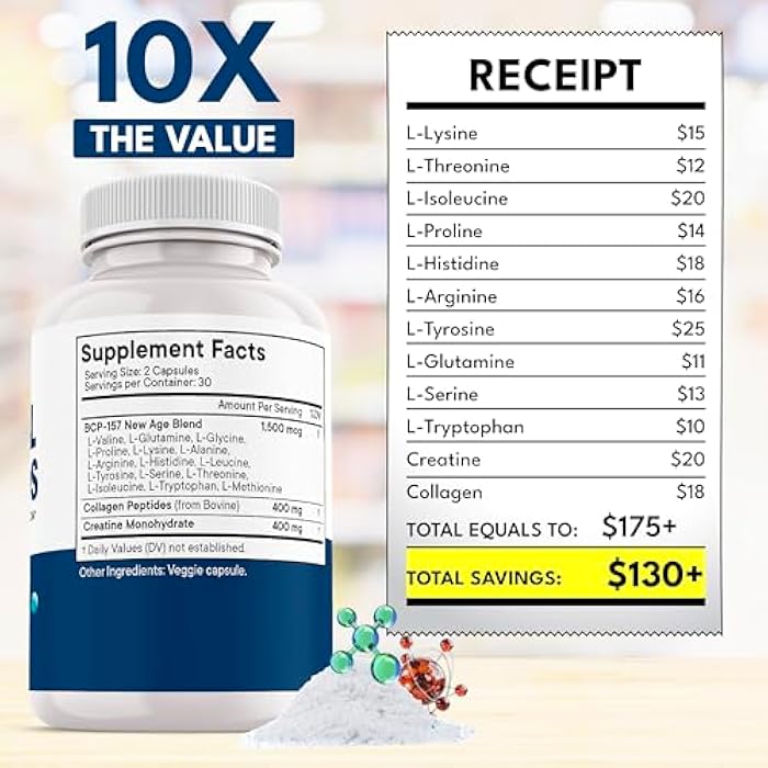 NEW AGE Amino Acid Complex – 20 Aminos with BCAAs, L-Glutamine, L-Arginine & Hyaluronic Acid – Supports Recovery, Energy, Immune Health & Wellness – Vegan, Non-GMO, Gluten-Free – 60 Capsules - Image 5