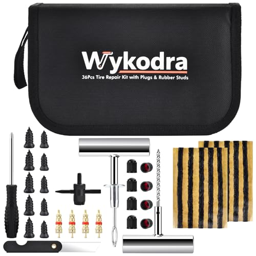 Wykodra Tire Repair Kit with Tire Plug Rubber Nail Solutions Tire Screw Plug Kit with Screwdriver Professional Heavy Duty Emergency Flat Tire Repair for Car Truck Motorcycle Tractor Mower Wheelbarrow - Image 1