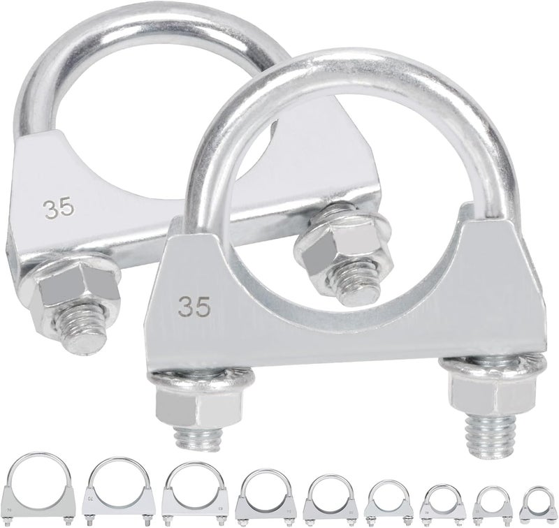 Mardatt 2Pcs 1-2/5"(35mm) Exhaust U Clamps, U Bolt Saddle Muffler Clips, Silver Steel, Industrial, 0.685" Depth - Image 1