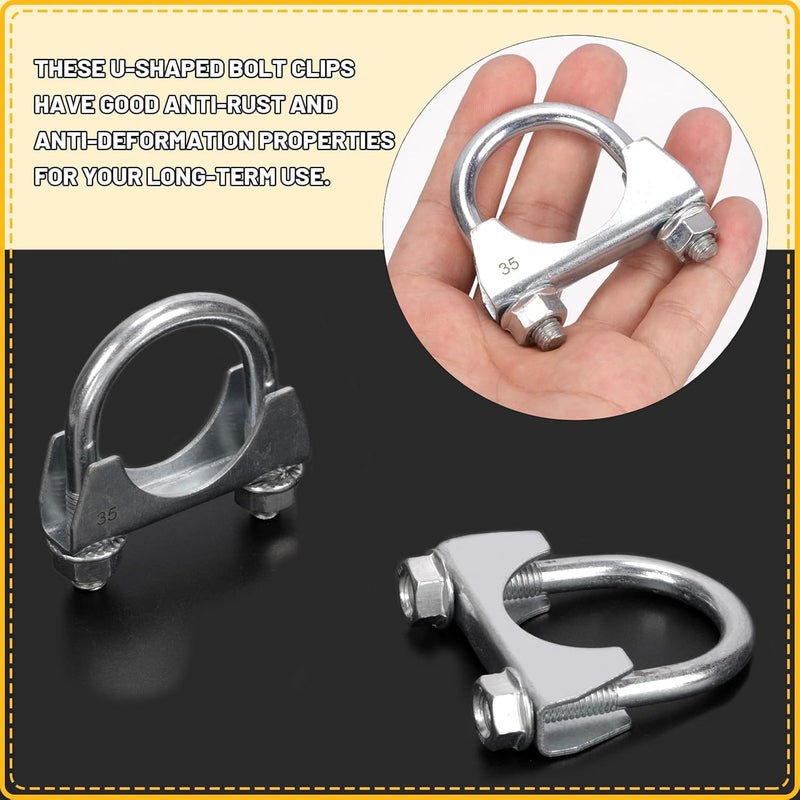 Mardatt 2Pcs 1-2/5"(35mm) Exhaust U Clamps, U Bolt Saddle Muffler Clips, Silver Steel, Industrial, 0.685" Depth - Image 5