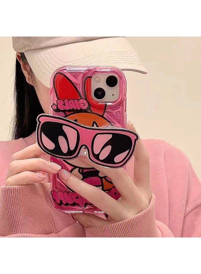 NIBEMINENT Hot Girl Cartoon Protective TPU Case Cover For iPhone 15 Pro, Red Little Policewoman With Red Sunglasses Bracket