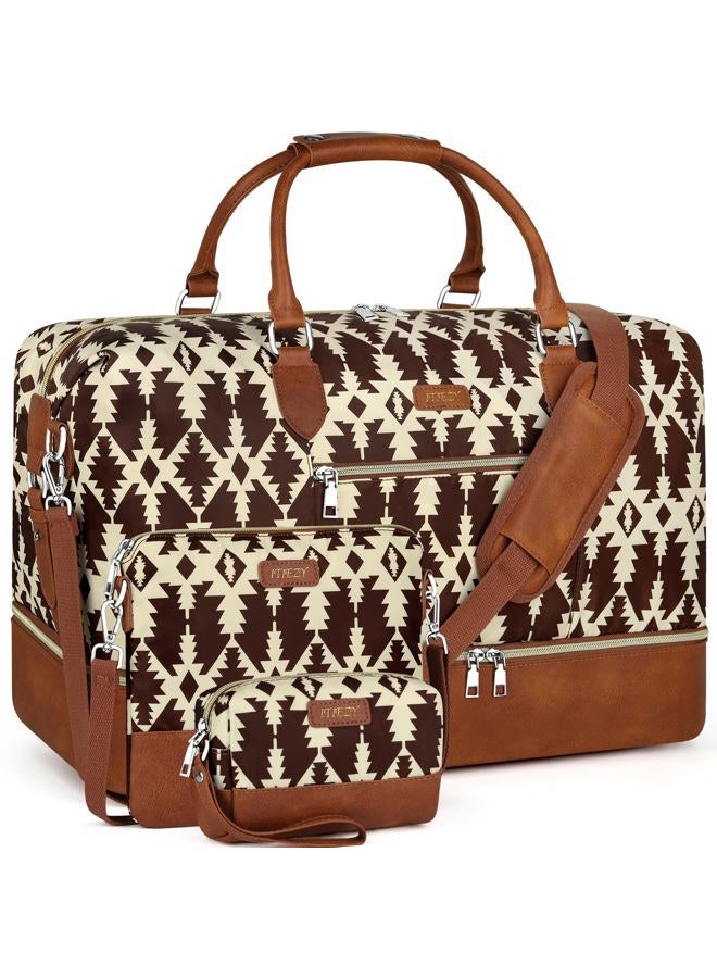ITIEZY Weekender Bag for Women, Travel Duffel Bag Carry On Overnight Bag with Shoe Compartment Large Nylon Travel Weekend Tote Bag, 8b-brown, L - Image 1