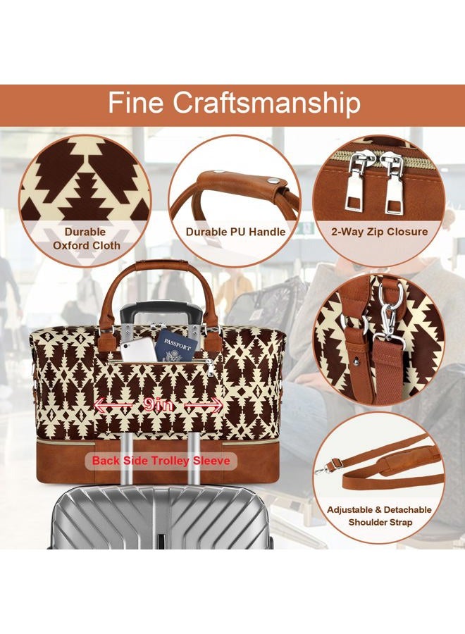 ITIEZY Weekender Bag for Women, Travel Duffel Bag Carry On Overnight Bag with Shoe Compartment Large Nylon Travel Weekend Tote Bag, 8b-brown, L - Image 5