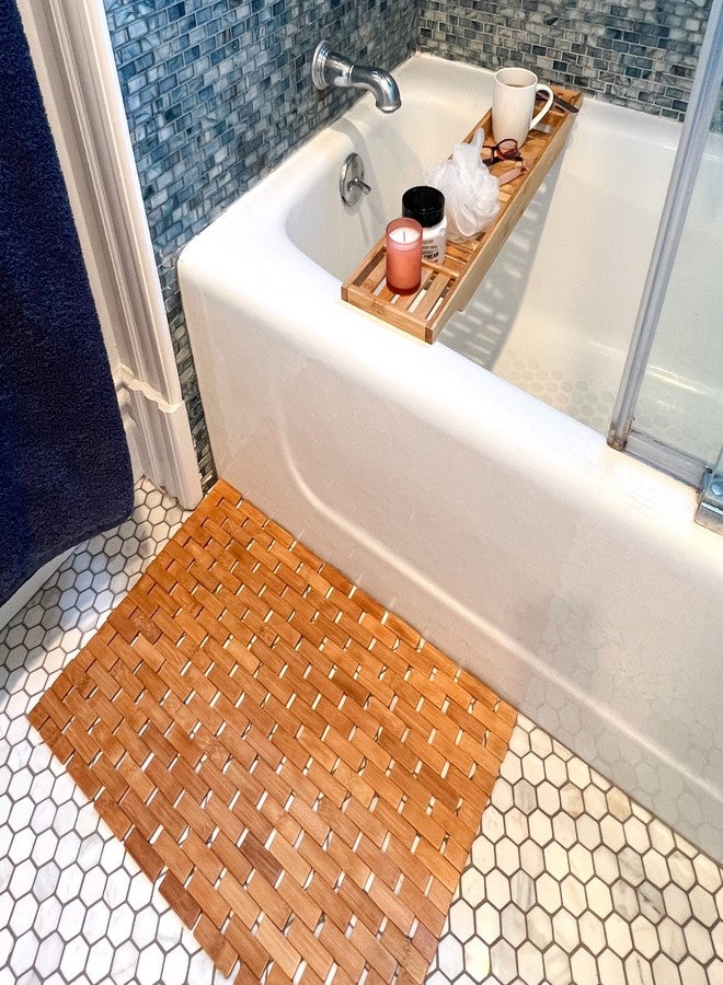 Mind Reader Bathtub Tray and Bath Mat Set, Bathroom Accessories, Rayon from Bamboo, 27.5" L x 5.75" W x 1.75" H, 2 pcs, Brown - Image 2