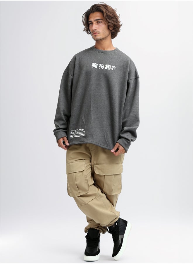 RAVIN Heather Dark Grey Printed Anime "Yuta Okkotsu"  Sweat Shirt  - Image 2