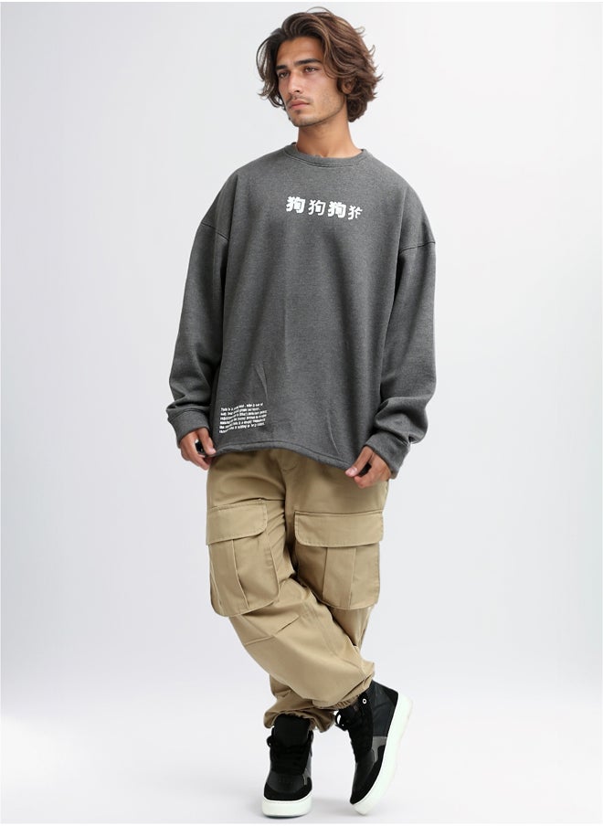 RAVIN Heather Dark Grey Printed Anime "Yuta Okkotsu"  Sweat Shirt  - Image 3
