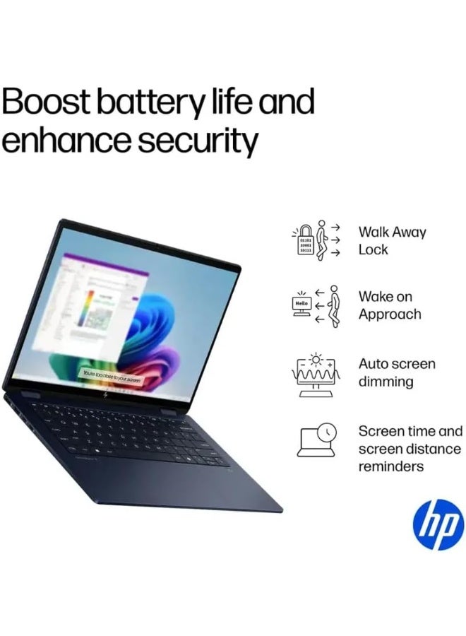 HP (Upgraded Version) OmniBook X Flip 2-in-1 Laptop,14" 2K Touch-Screen Laptop Computer,Intel Core Ultra 7, Arc 140V GPU Copilot+ PC,16GB RAM 2TB SSD,Thunderbolt 4,with Lifetime Office,Win 11 Home English/Arabic blue English/Arabic blue - Image 2