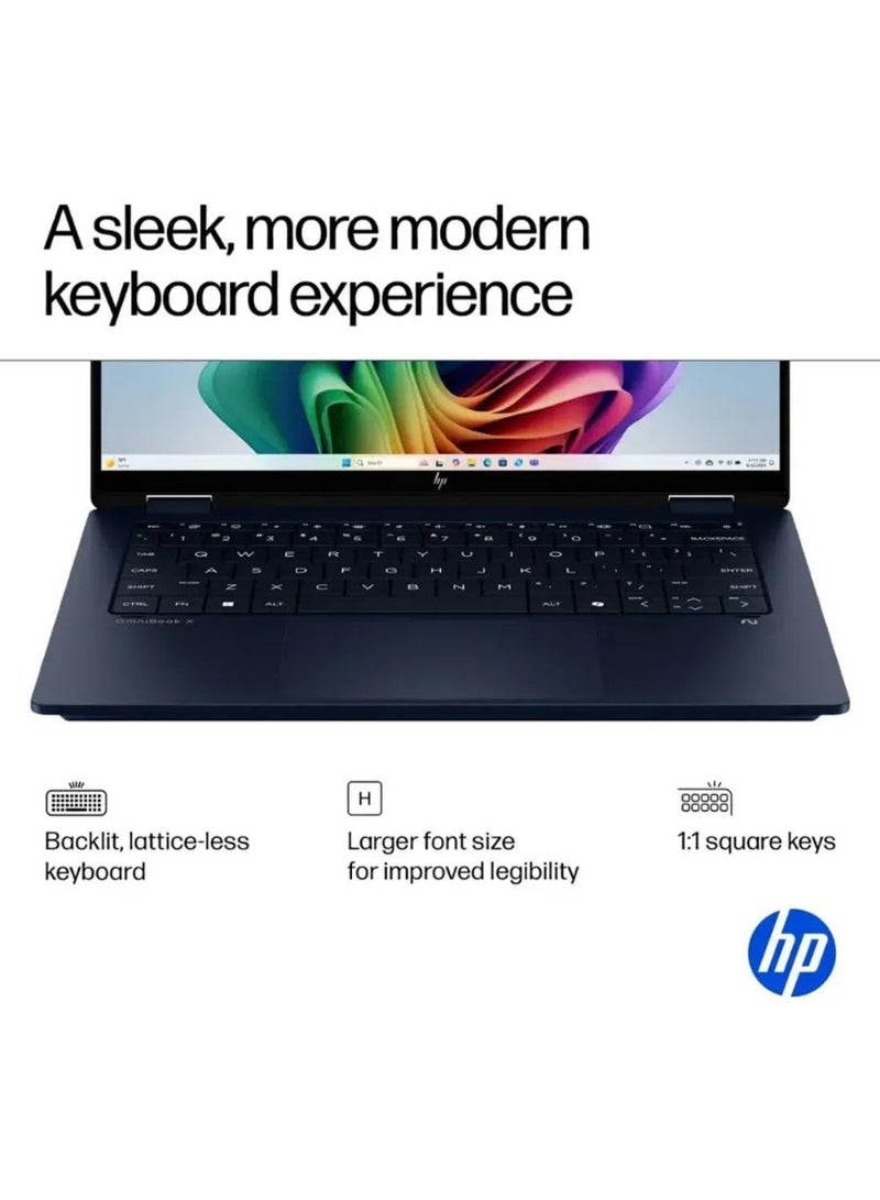 HP (Upgraded Version) OmniBook X Flip 2-in-1 Laptop,14" 2K Touch-Screen Laptop Computer,Intel Core Ultra 7, Arc 140V GPU Copilot+ PC,16GB RAM 2TB SSD,Thunderbolt 4,with Lifetime Office,Win 11 Home English/Arabic blue English/Arabic blue - Image 3