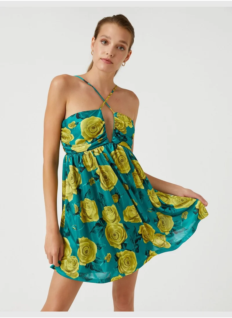 KOTON Floral Mini Dress Tie Detail