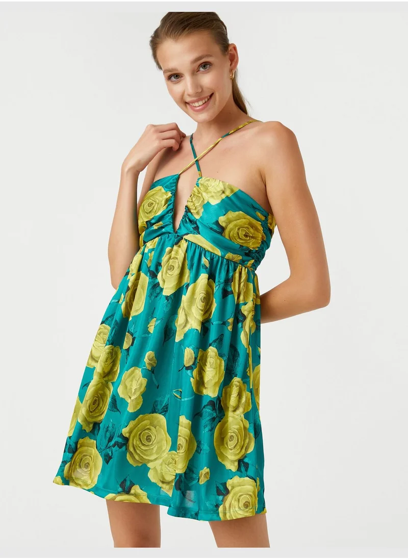 KOTON Floral Mini Dress Tie Detail