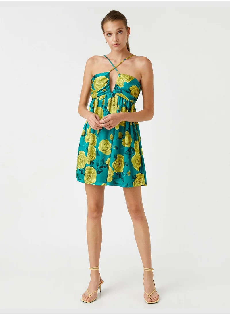 KOTON Floral Mini Dress Tie Detail