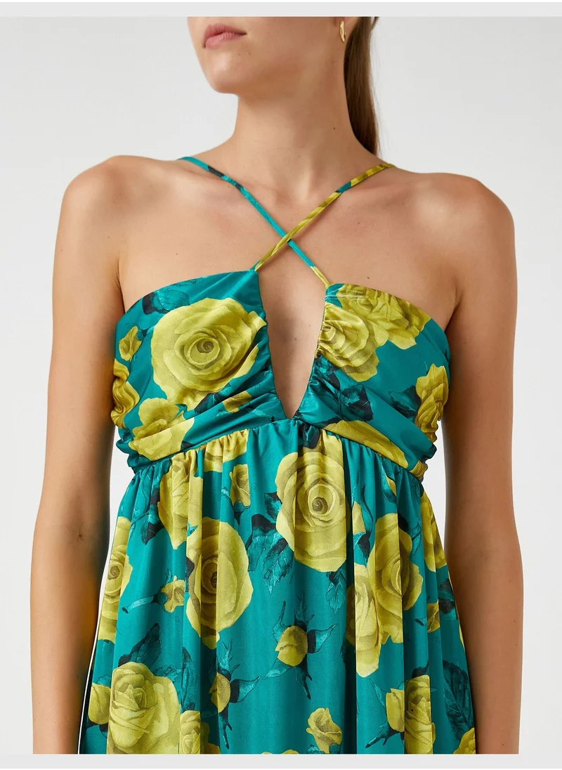 KOTON Floral Mini Dress Tie Detail