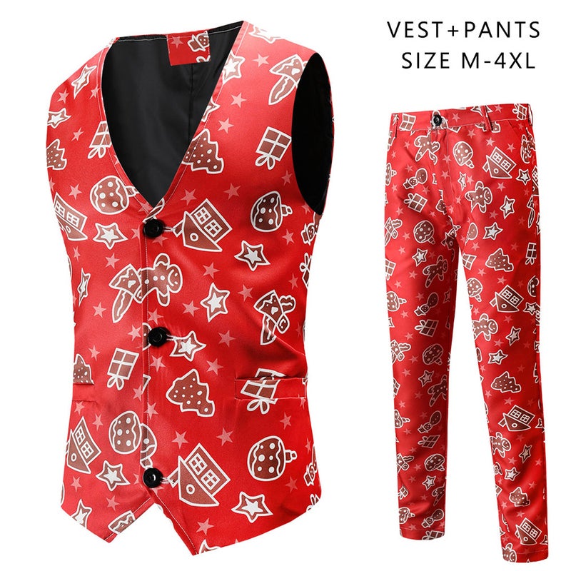 Trade Christmas Vest And Trousers Suit 2-Piece Printed Casual Suit Novel Suit - Image 1